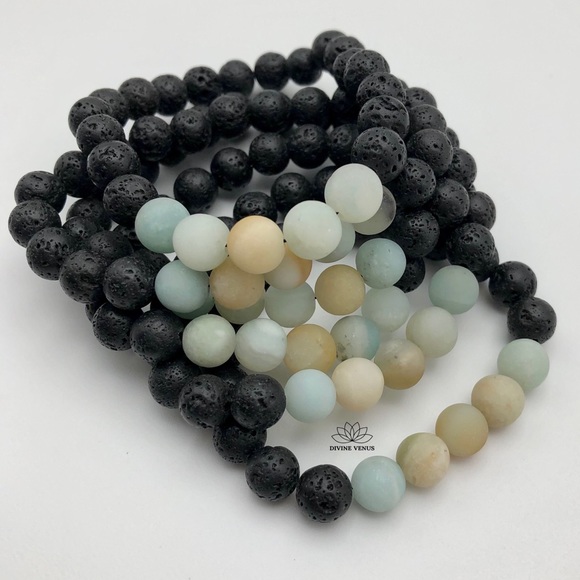 Amazonite x Lava Stone Beads Stretch Bracelet - Picture 5 of 10